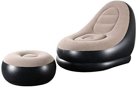 Кресло с пуфиком JILONG FLOCKED LOUNGER WITH STOOL 125х100х85/56х27 бежевый